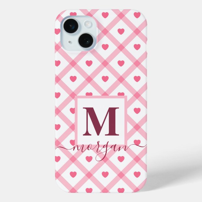 Monogram name Cute Girly Pink Heart  Case-Mate iPhone Case (Back)