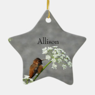 Monogram Name Cute Hummingbird bird Ceramic Tree Decoration