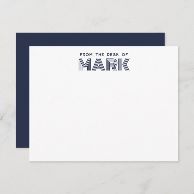 Monogram Name Dark Blue White Modern Stripes Card (Front/Back)