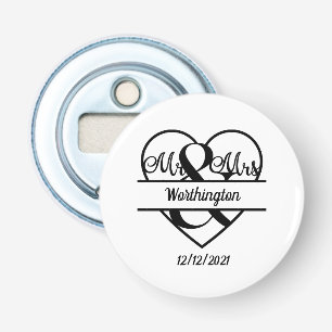 Monogram Name Date Heart Wedding Bottle Opener