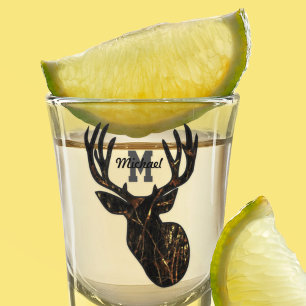 Monogram Name Deer Camo Hunting Men Sports Outdoor Shot Glass