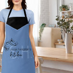 Monogram Name Elegant Blue Apron<br><div class="desc">Here's an elegant blue apron that's easily personalised with your initials and name! You'll be cooking up delicious dishes while looking stylish all at the same time in this one. A pretty slate blue with black writing, note the large initials in the background and then the name (all in small...</div>