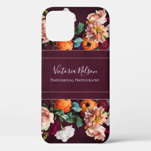Monogram Name Elegant Floral Botanical Rustic iPhone 12 Case