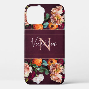 Monogram Name Elegant Floral Botanical Rustic iPhone 12 Case