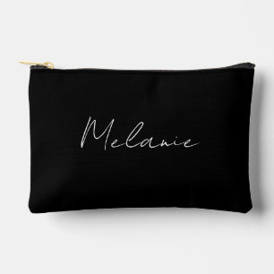 Monogram Name Elegant Modern Black Accessory Pouch