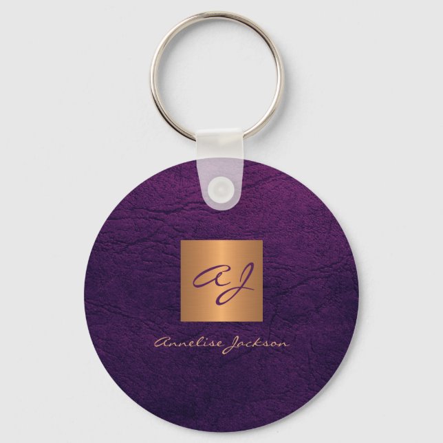 Monogram name elegant modern gold chic key ring (Front)