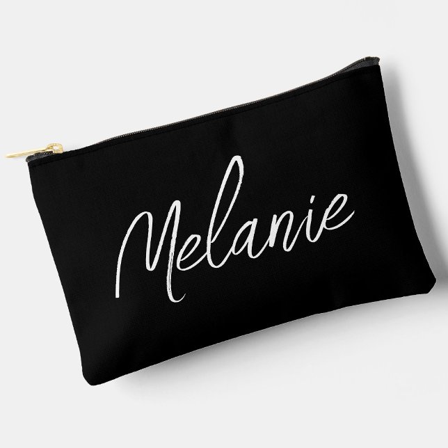 Monogram Name Elegant Modern Minimalist Black Accessory Pouch (Stylishly Personalize with Your Custom Name.)