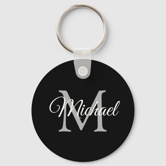 Monogram Name Elegant Modern Template Circle Key Ring (Front)