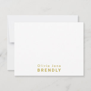 Monogram Name Elegant Modern White Flat Note Card