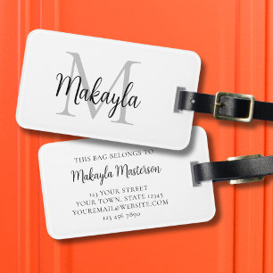 Monogram Name Elegant Script Luggage Tag