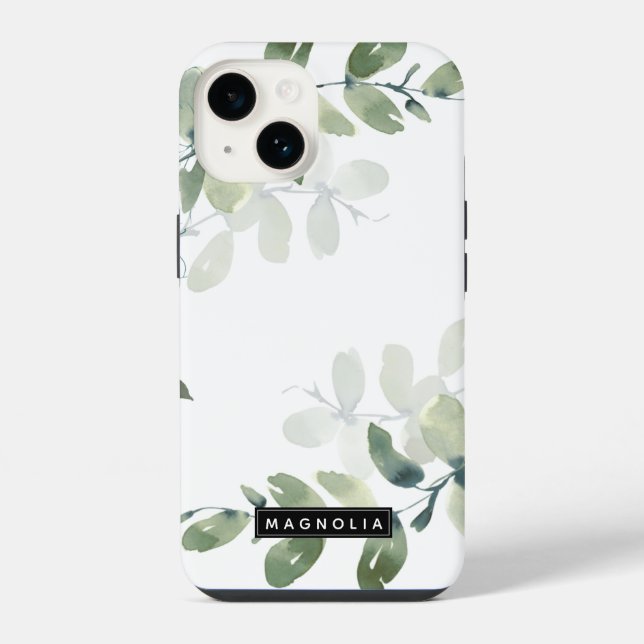 Monogram Name Eucalyptus iPhone Case (Back)