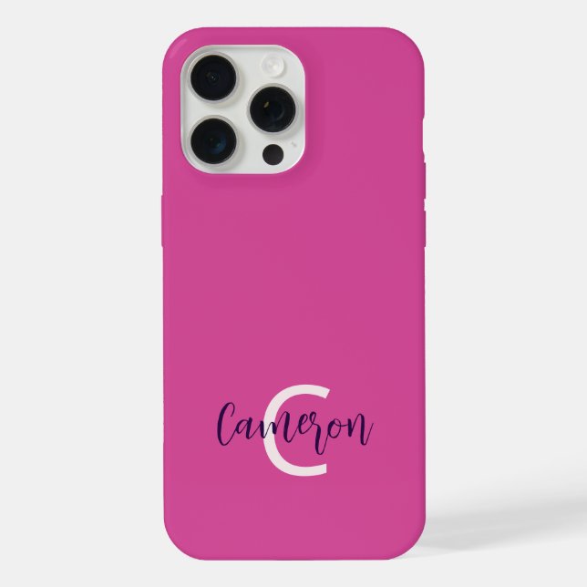 Monogram Name Feminine Solid Pink iPhone Case (Back)