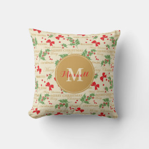 Monogram / Name / Festive Merry Christmas Cushion