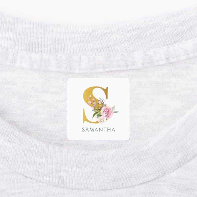 Monogram Name Floral Greenery Iron On Clothing (Affixed)