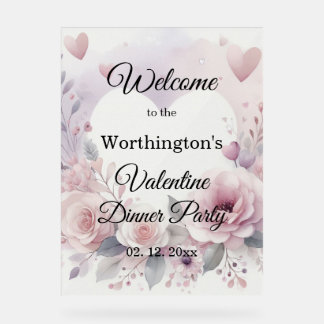 Monogram name floral hearts romantic watercolor  acrylic sign