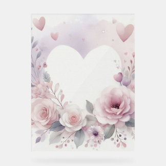 Monogram name floral hearts romantic watercolor  acrylic sign