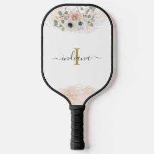 Monogram Name Floral Pampas Grass Custom Pickleball Paddle