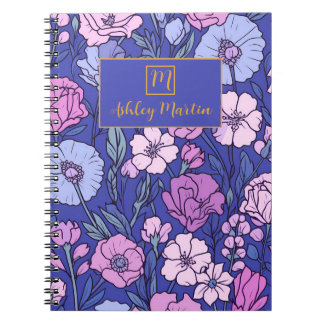 Monogram Name Floral Pattern Personalised Notebook