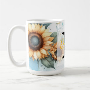 Monogram name floral sunflower pastel watercolor  coffee mug