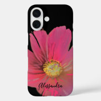 Monogram Name Floral Watercolor Black Red Elegant