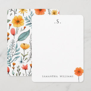 Monogram & Name Floral Watercolor Botanical Card