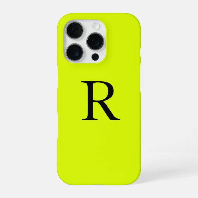 Monogram Name Fluorescent Chartreuse Yellow Neon iPhone Case (Back)