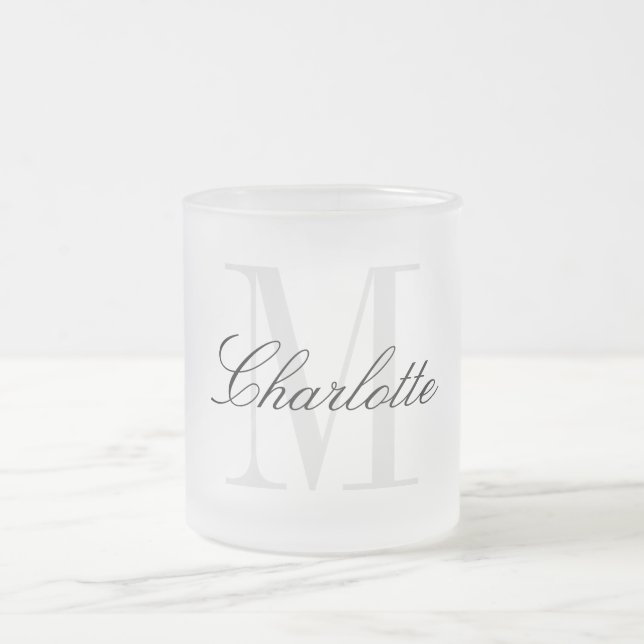Monogram Name Frosted Glass Coffee Mug (Center)