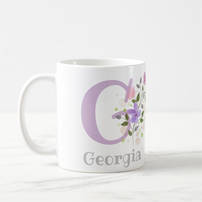 Monogram & Name Georgia Floral Pattern Coffee Mug (Left)