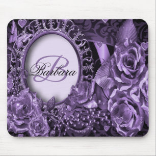 Monogram Name Gift Purple Floral Elegant Modern Mouse Mat