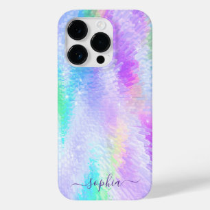 Monogram Name Girly Glam Holographic Iridescent Case-Mate iPhone 14 Pro Case