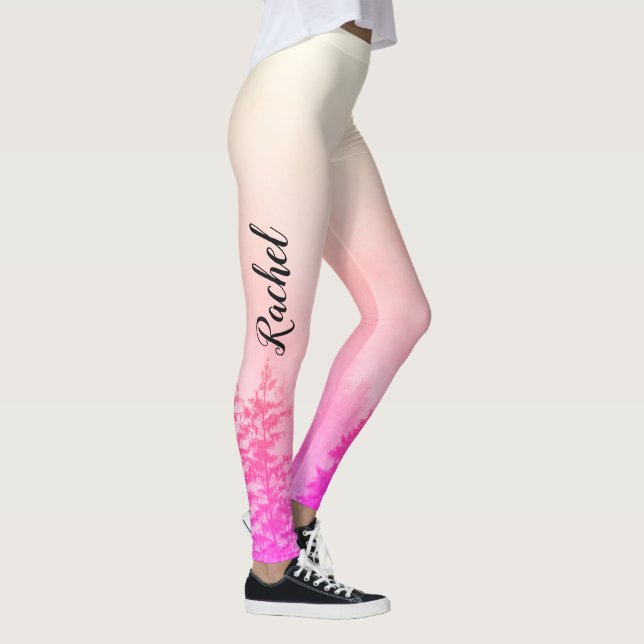 Monogram Name Girly Pink Trees Nature White Leggings (Right)