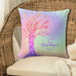 Monogram Name Girly Rainbow Sparkles  Cushion<br><div class="desc">This girly pillow is decorated with a tree and a background in rainbow colours with faux sparkling stars.
You can customise it with a name and monogram.
You can also change the text colour and font by using the customise further option.
Original Mosaic Tree © Michele Davies.</div>