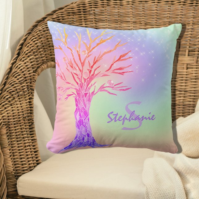 Monogram Name Girly Rainbow Sparkles  Cushion (Creator Uploaded)