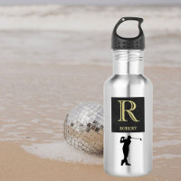 Monogram Name Gold Black Golfer  