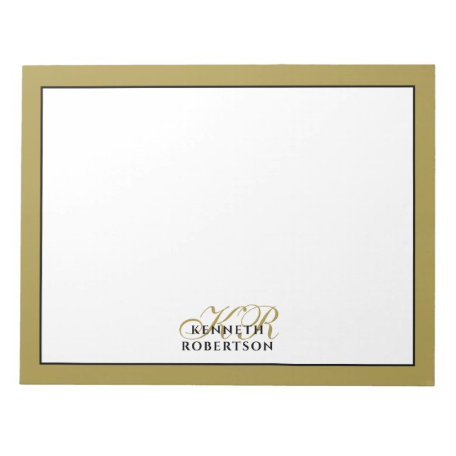 Monogram Name Gold Black Minimalist Elegant Men  Notepad (Front)