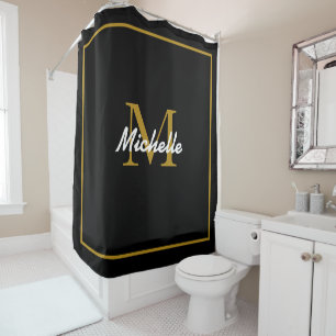 Monogram Name Gold Black White Custom Colours Shower Curtain