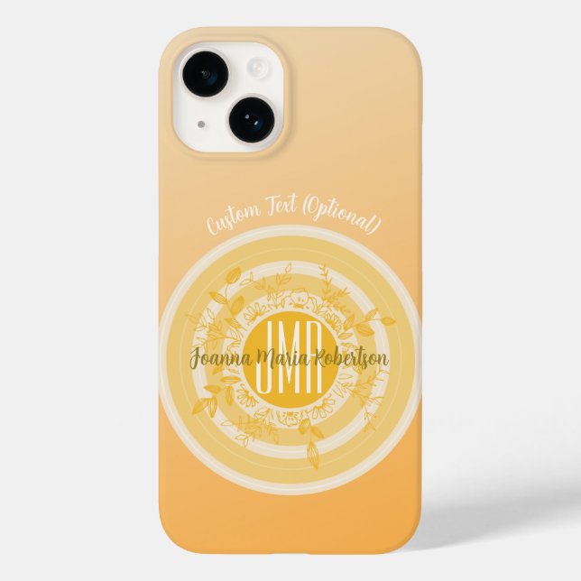 MONOGRAM NAME GOLD CREAM PLANT FOLIAGE CIRCLE Case-Mate iPhone CASE (Back)