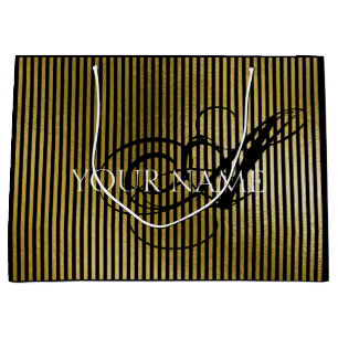 Monogram Name Gold Stripes Luxury Brand Beauty VIP Large Gift Bag