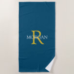 Monogram & Name, Gold & White Text, Ocean Blue Beach Towel<br><div class="desc">Personalise with your monogram and name in gold and white text on ocean blue background. This stylish and trendy classic design makes a great gift for him or her.</div>