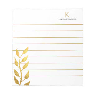 Monogram Name Golden Leaves Gold Lined Notepad