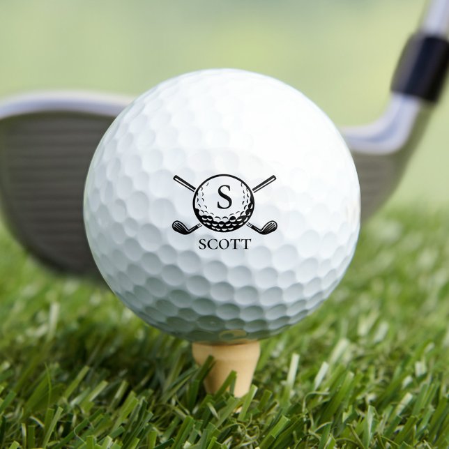 Monogram Name Golf Club Classic Black White  Golf Balls (Creator Uploaded)