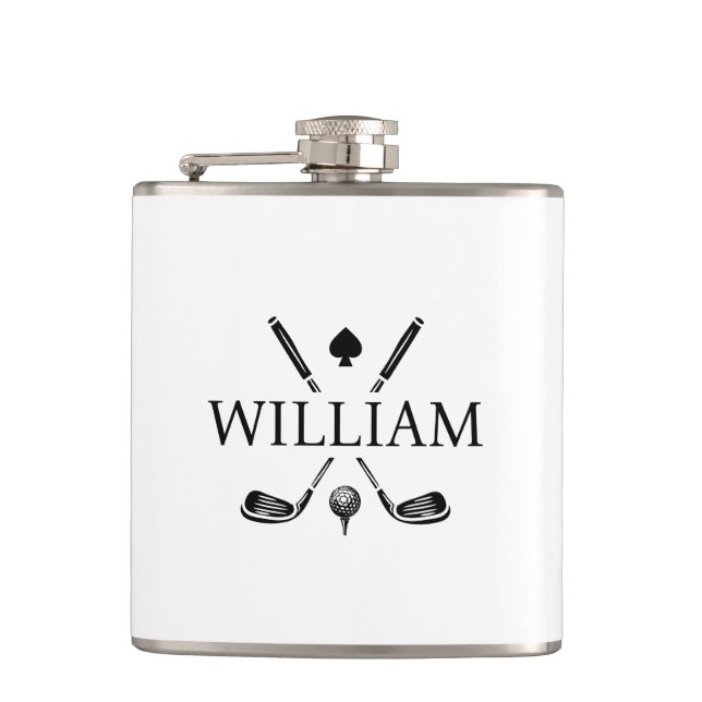 Monogram Name Golf Clubs Ace | Choose Your Colour  Hip Flask (Front)