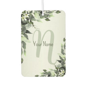 Monogram Name Greenery Floral Eucalyptus Leaves Car Air Freshener