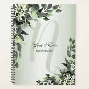 Monogram Name Greenery Floral Eucalyptus Leaves Planner