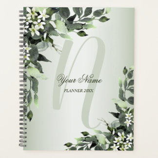 Monogram Name Greenery Floral Eucalyptus Leaves Planner