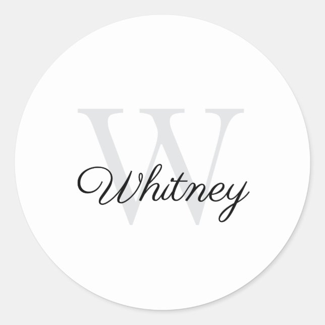 Monogram Name Grey Black Classic Round Sticker (Front)