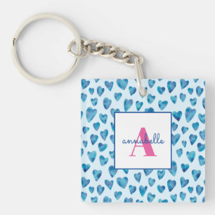 Monogram Name Heart Pattern Key Ring