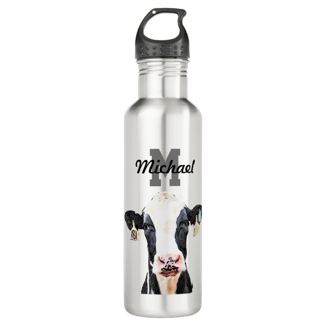 Monogram Name Holstein Cow Dairy Farm Livestock 710 Ml Water Bottle (Front)