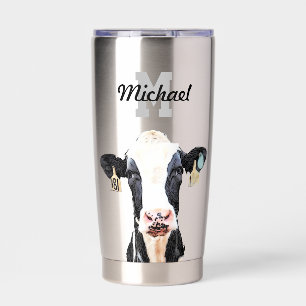 Monogram Name Holstein Cow Dairy Farm Livestock Insulated Tumbler