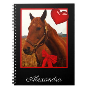 Monogram name Horse with red heart and bow Notebook